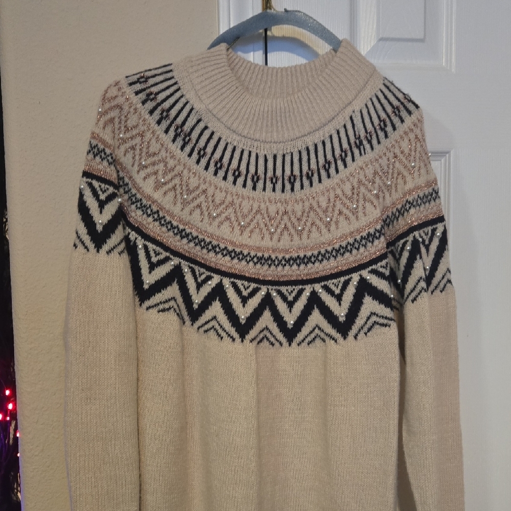 Maurices Beige and Black Geometric Sweater